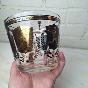 Vintage Glass Ice Bucket Barware 1950’s Sports Theme Black And Gold Trophies